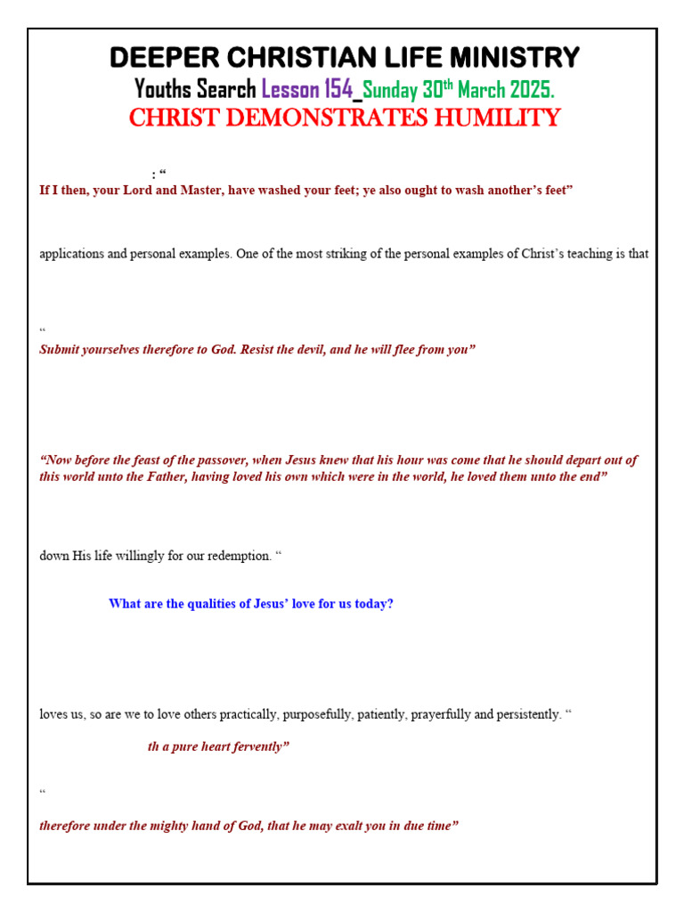 Youth Stslesson 155 Christ Demonstrates Humility | PDF | Jesus | Humility
