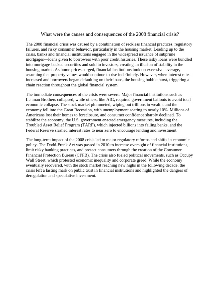 What Were The Causes and Consequences of The 2008 Financial Crisis ...