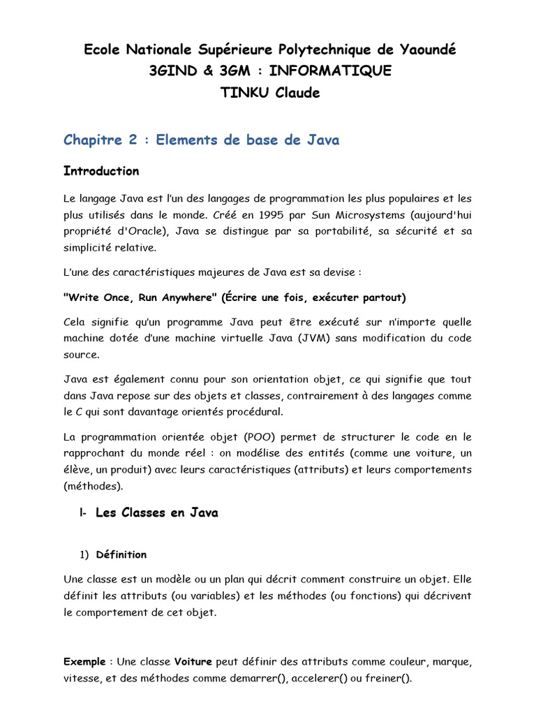 Éléments de base du langage Java | PDF | Classe (informatique) | Java ...