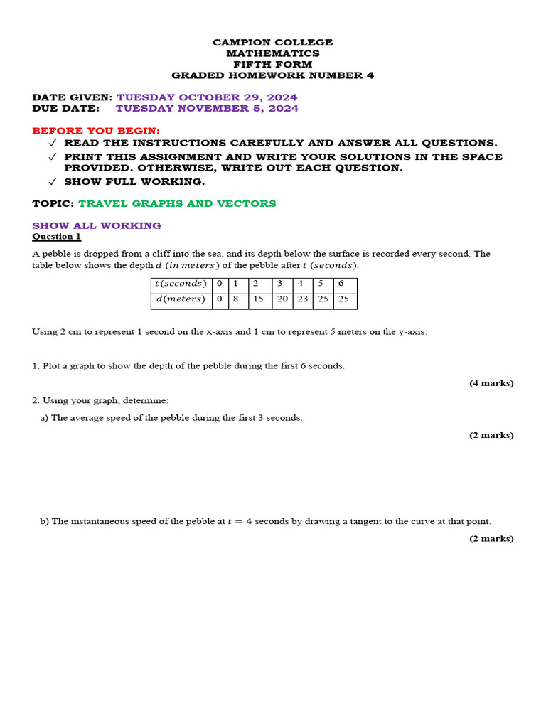 Homework+4+ +Travel+Graphs+and+Vectors+ | PDF | Speed | Gradient
