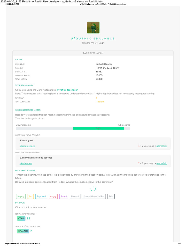 2025-04-30 - 2152 Reddit - A Reddit User Analyzer - U - GuthixIsBalance ...