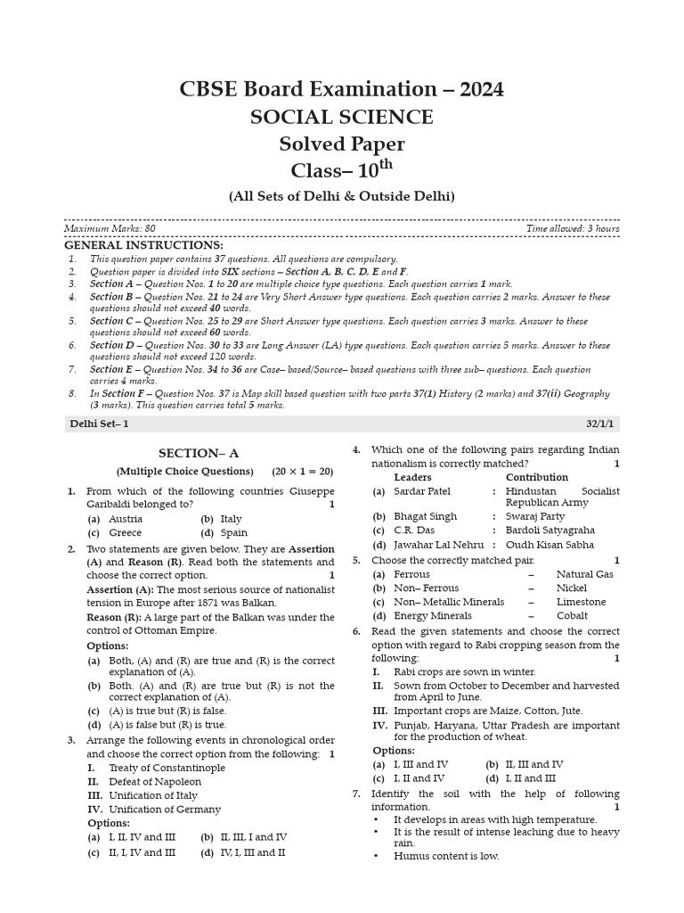 CBSE 10th Social Science Solved Paper__1-32 | PDF | Loans | Tiger