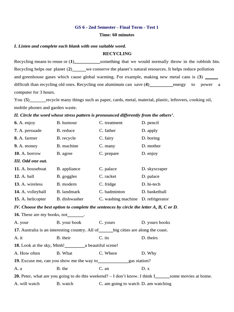 GS 6 - 2nd Semester - Final Term - Test 1 | PDF