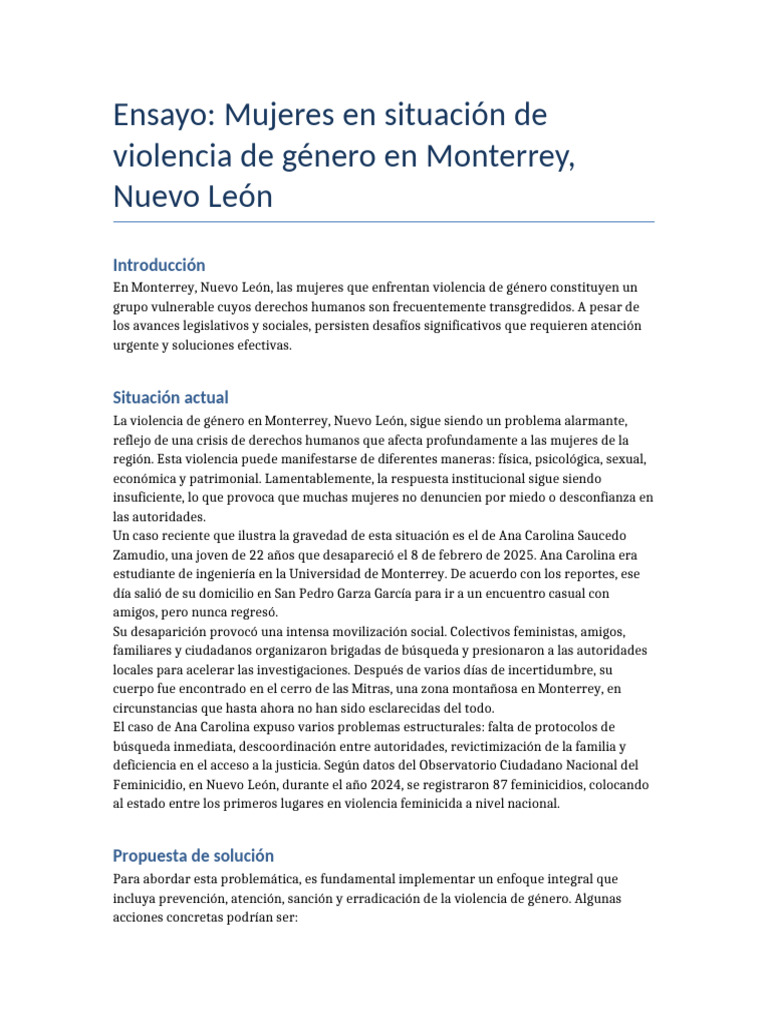 Violencia de género en Monterrey: retos y soluciones | PDF | Igualdad ...