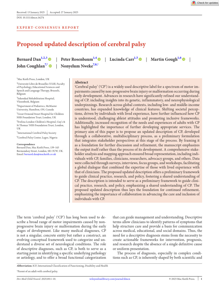 Updated Framework for Cerebral Palsy | PDF | Dystonia | Cerebral Palsy
