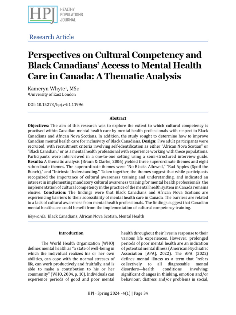 Cultural Competency in Black Canadian Mental Health | PDF | Mental ...