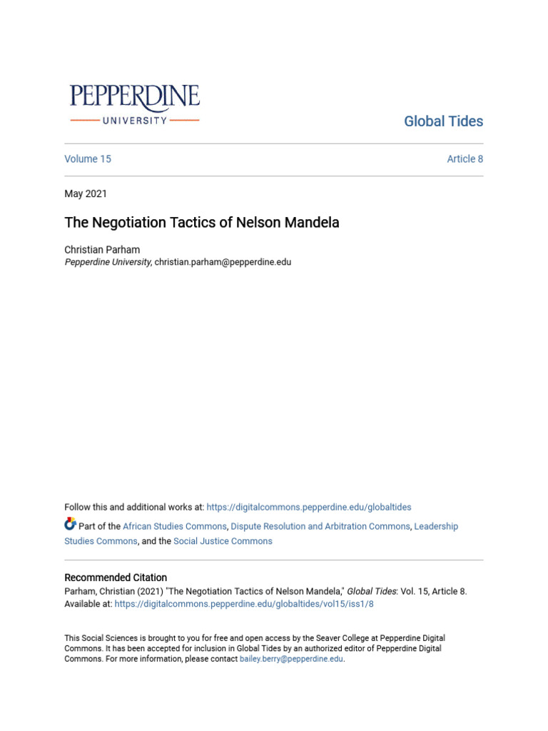 Nelson Mandela's Negotiation Tactics | PDF | Nelson Mandela | Apartheid