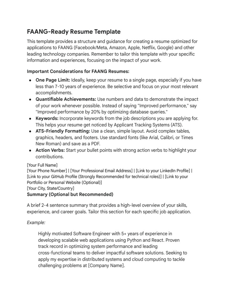 FAANG Resume Template Guide | PDF | Résumé | Computer Programming