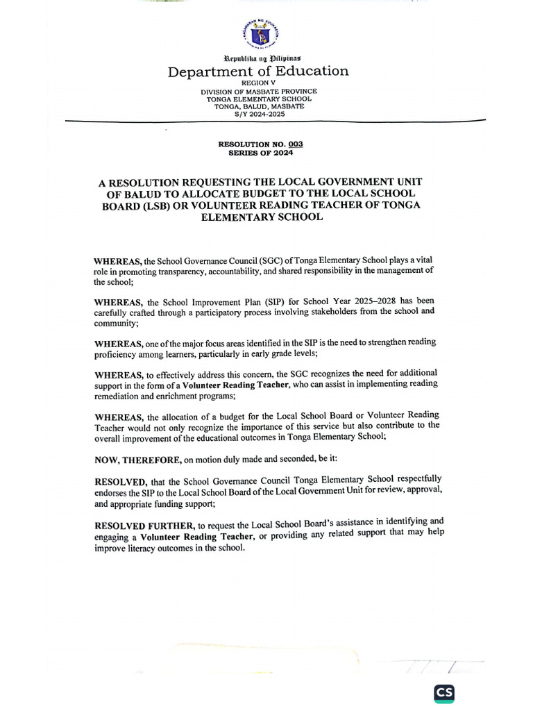 FI 7 - SGC Resolution Recommending SIP To LSB & Any Docs Recommending ...