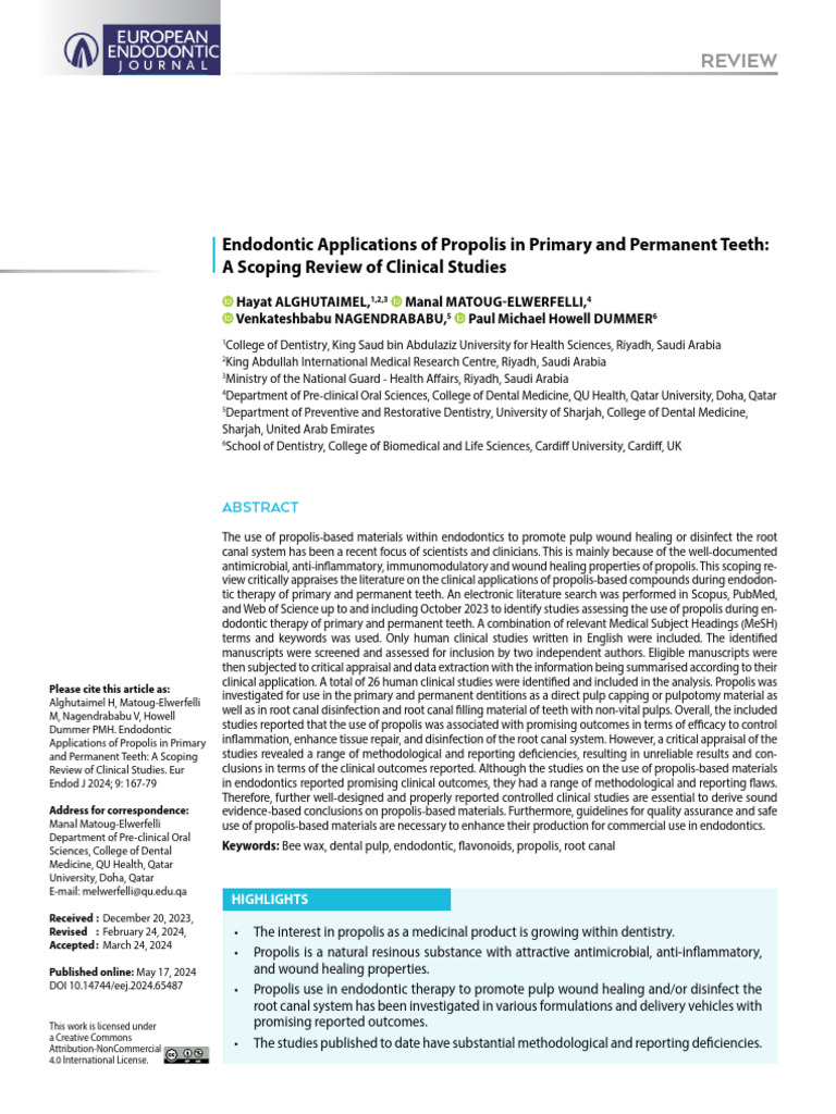 Endodontic Applications of Propolis in Primary and Permanent Teeth - A ...