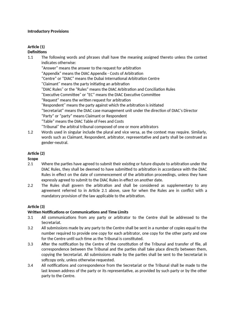 DIAC Arbitration Rules Overview | PDF | Arbitral Tribunal | Arbitration