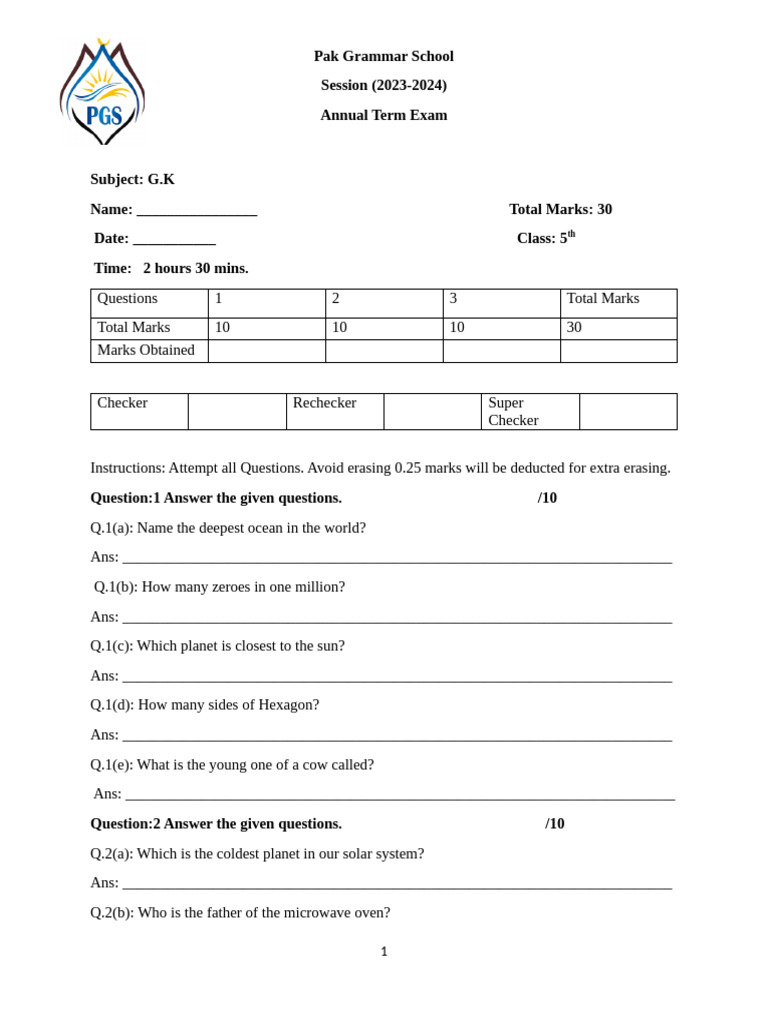 Annual Term Questionares | PDF