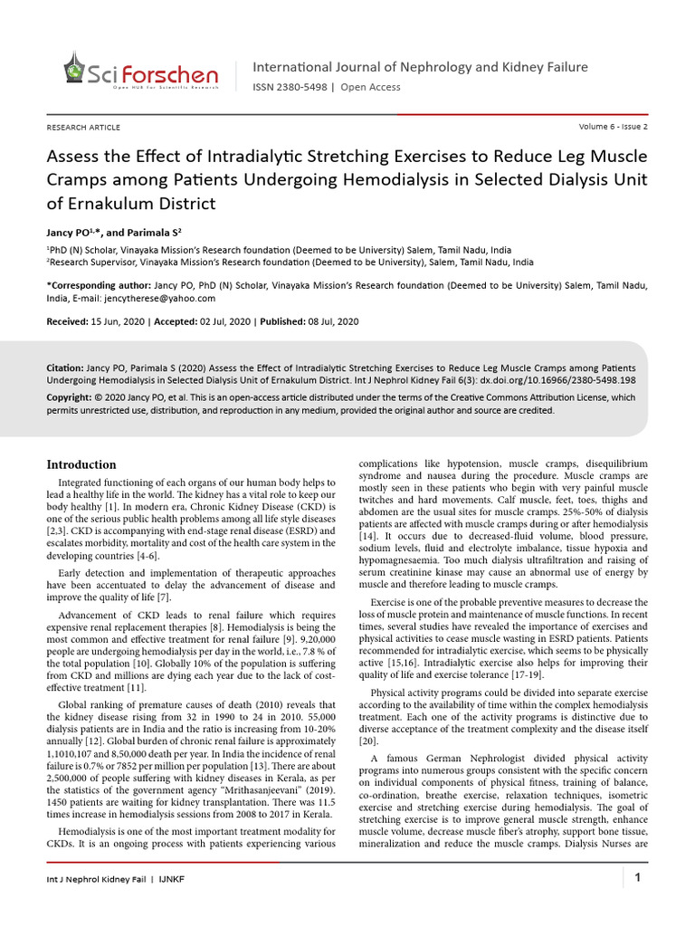 Assess The Effect of Intradialytic Stretching Exer | PDF | Chronic ...