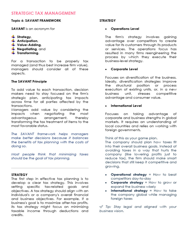 Strategic Tax Management with SAVANT Framework | PDF | Limited ...
