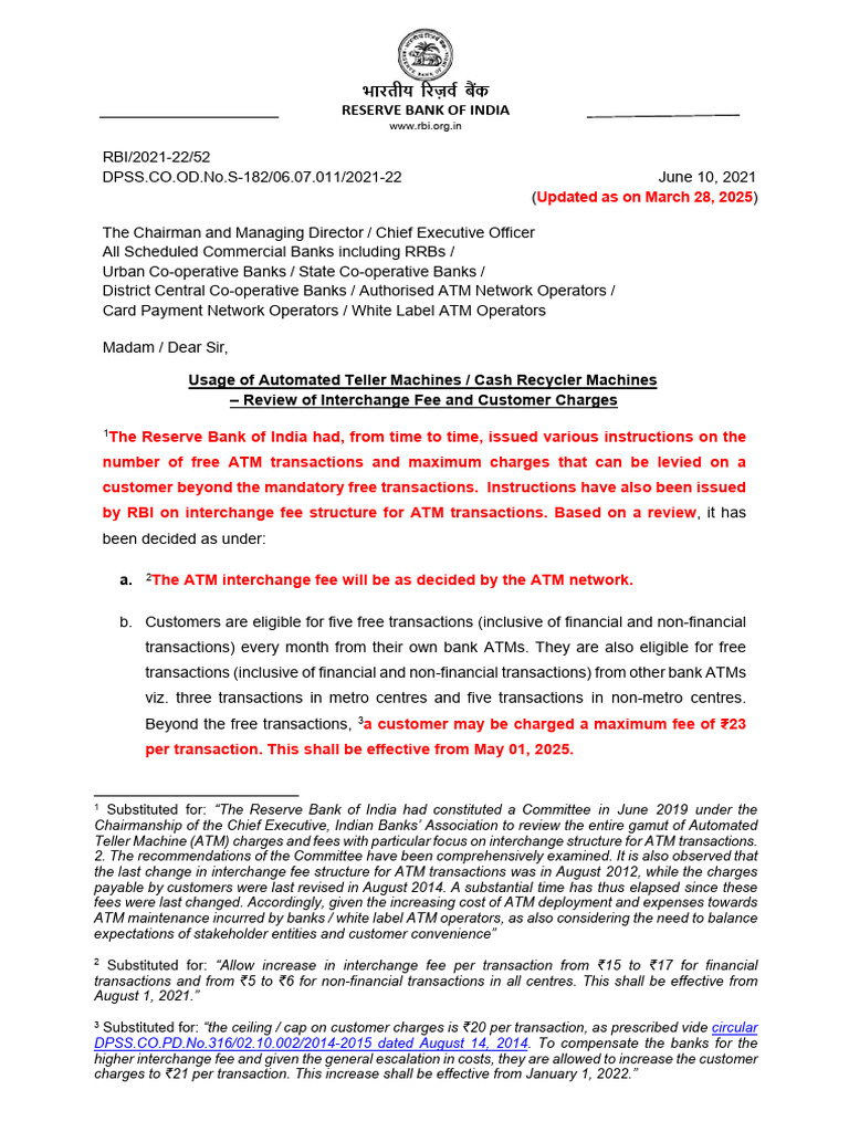 ATMINTERCHANG6 | PDF | Automated Teller Machine | Reserve Bank Of India