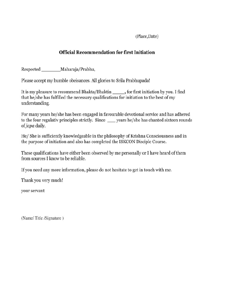Vorlage Recommendation First Initation Letter | PDF