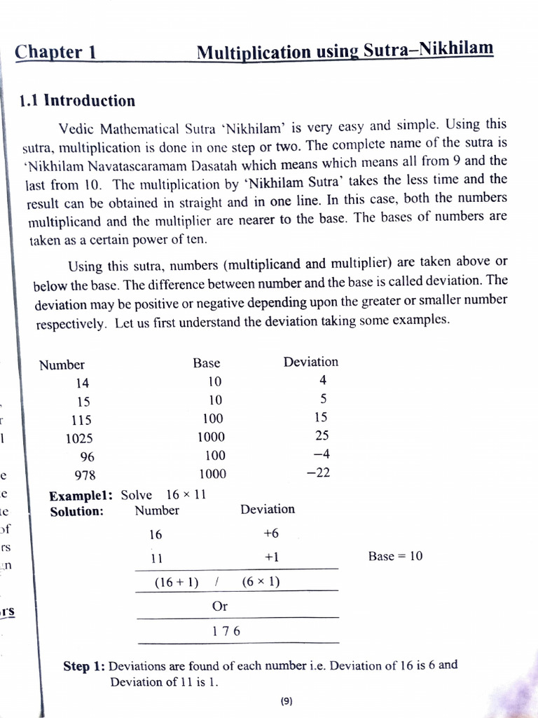 Nikhilam Sutra for Fast Multiplication | PDF | Multiplication | Arithmetic