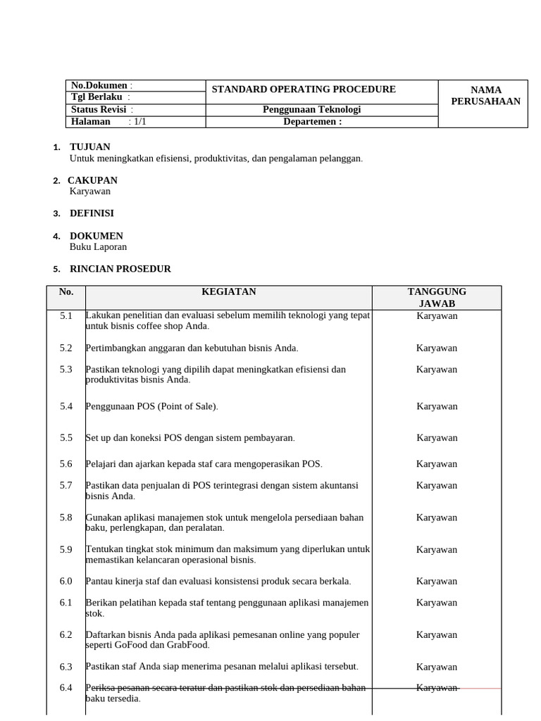 SOP Penggunaan Teknologi | PDF