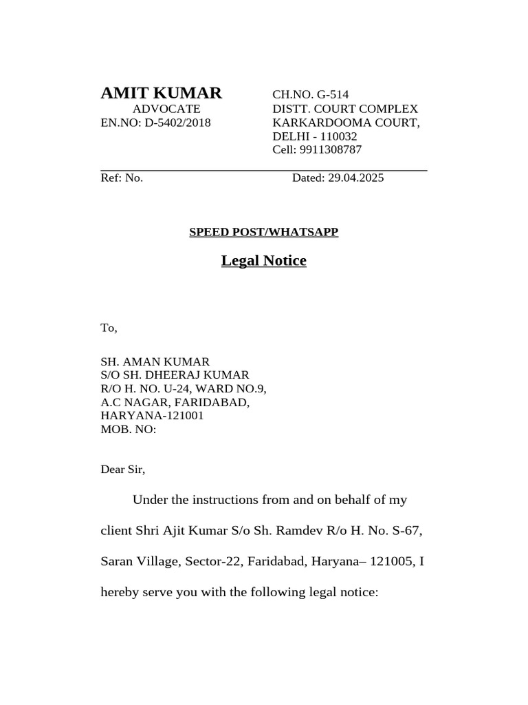 138 NI Act. Legal Notice | PDF | Banks | Cheque