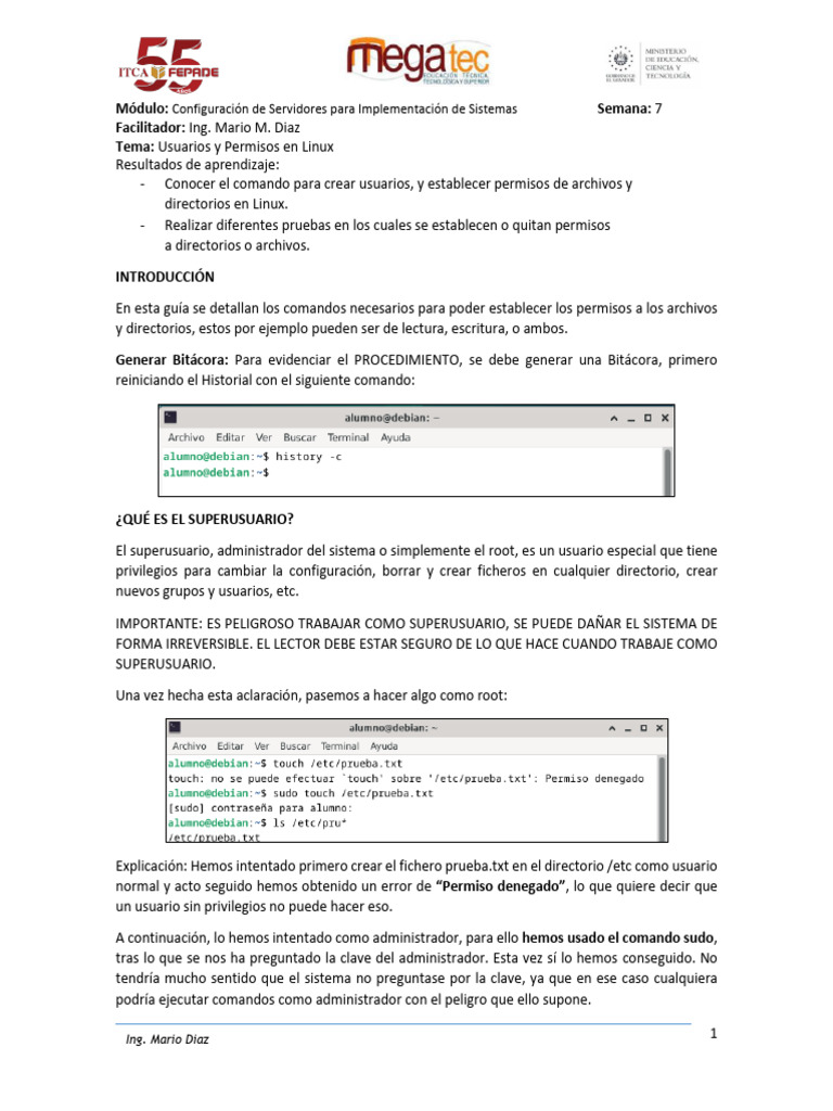 GUIA 1 - Semana 7 - Usuario y Permisos en Linux | PDF | Archivo de ...