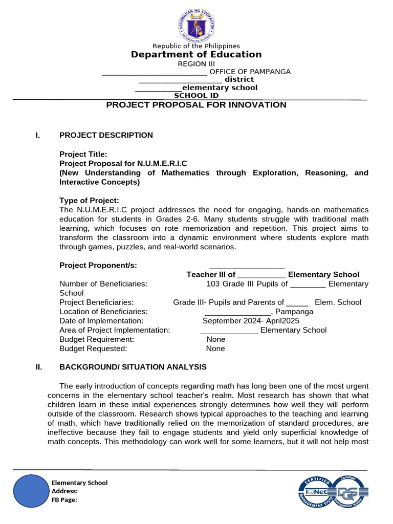 Innovative Math Project Proposal for Grades 3-6 | PDF | Mathematics ...