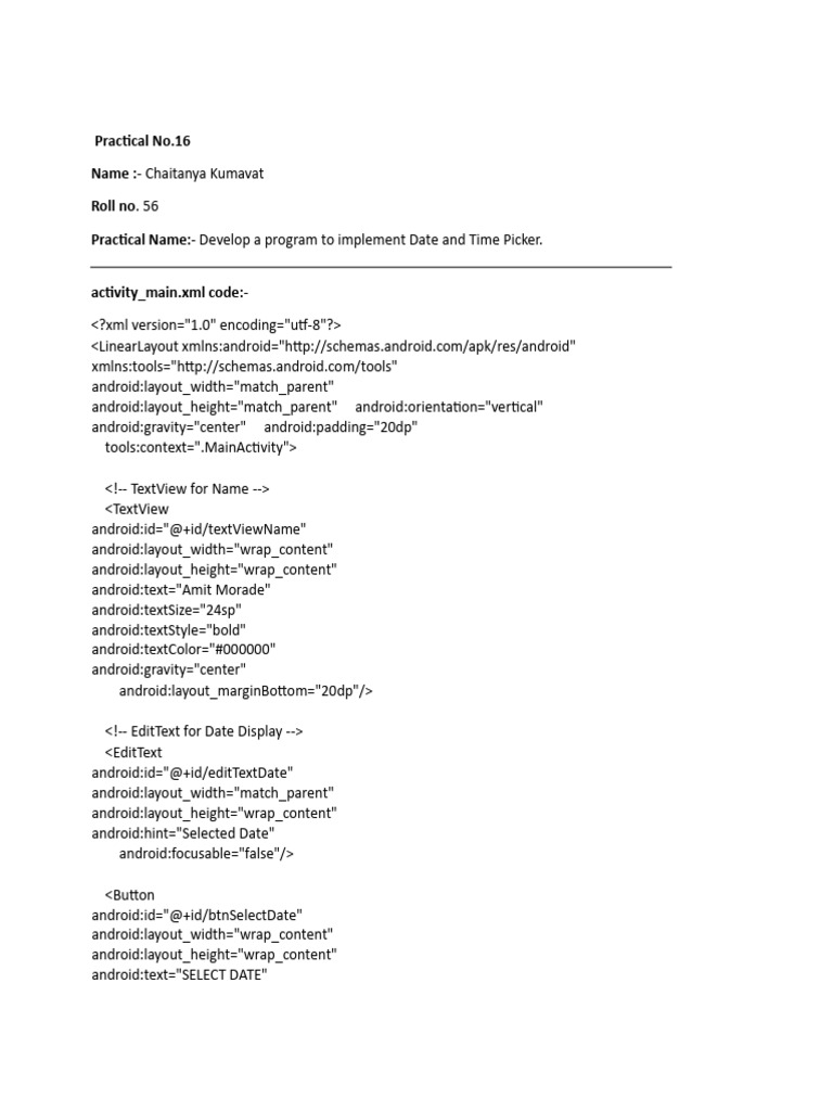 Date and Time Picker Implementation | PDF | Android (Operating System ...