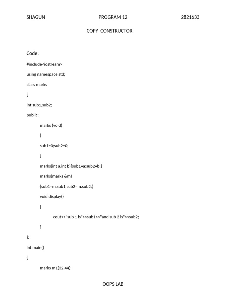 Copy Constructor | PDF