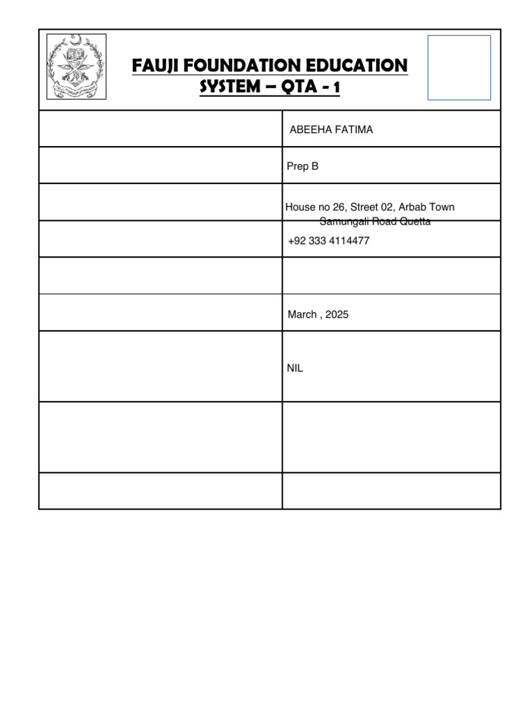 Fauji Foundation Student Medical Card | PDF