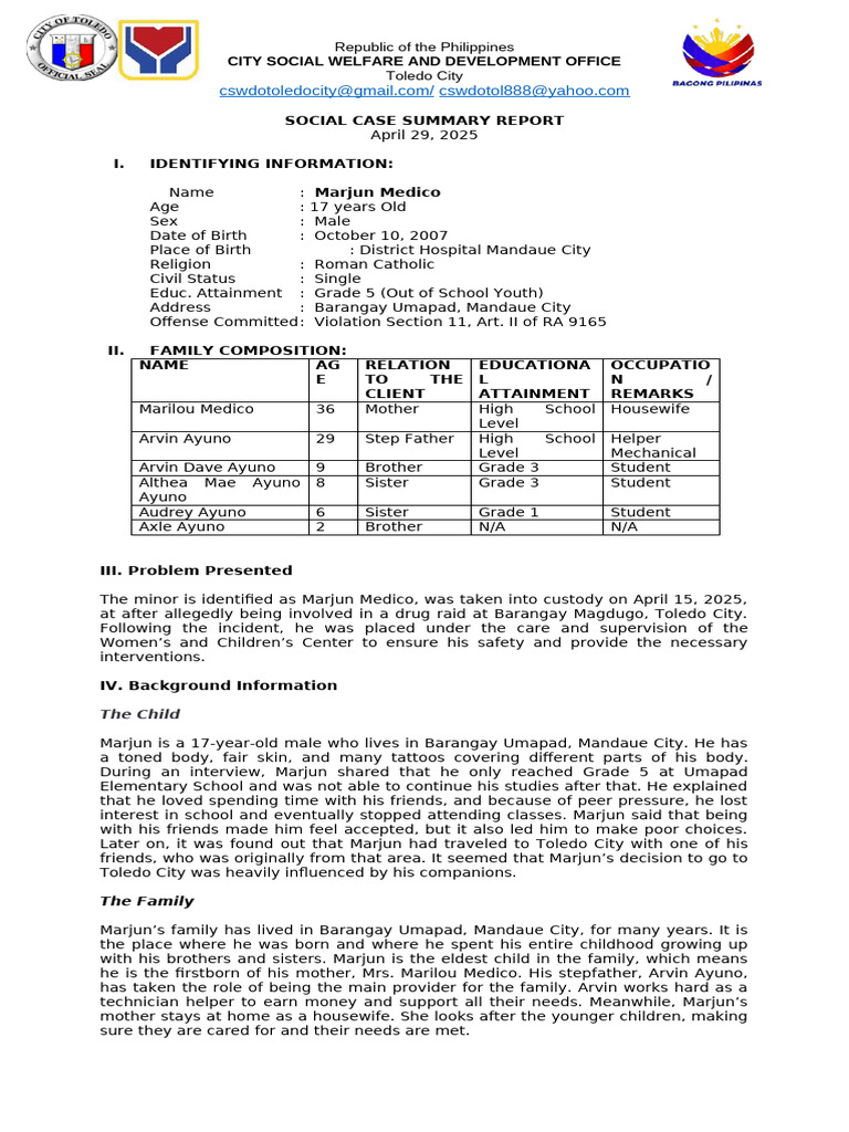 Social Case Summary Report Bacarro | PDF | Social Policy