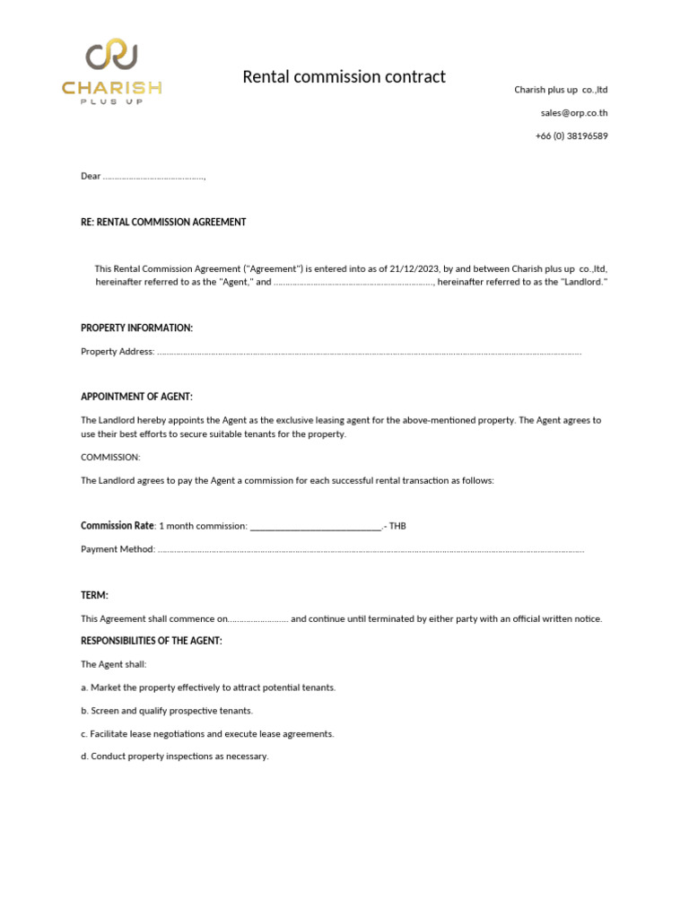 Rental Commission Agreement Template | PDF | Lease | Landlord