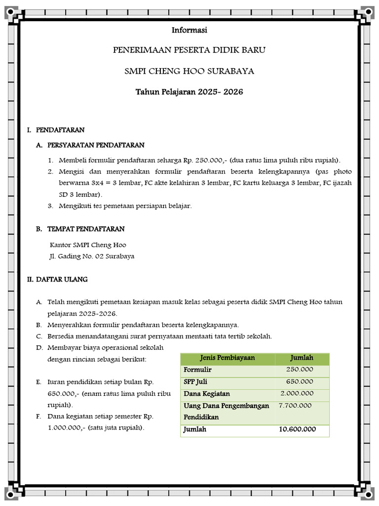 Informasi Pendaftaran Smpi | PDF