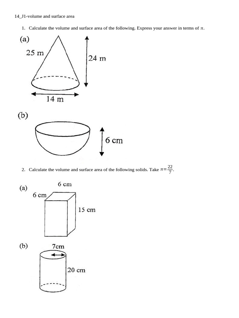 14 - J1-Volume and Surface Area | PDF