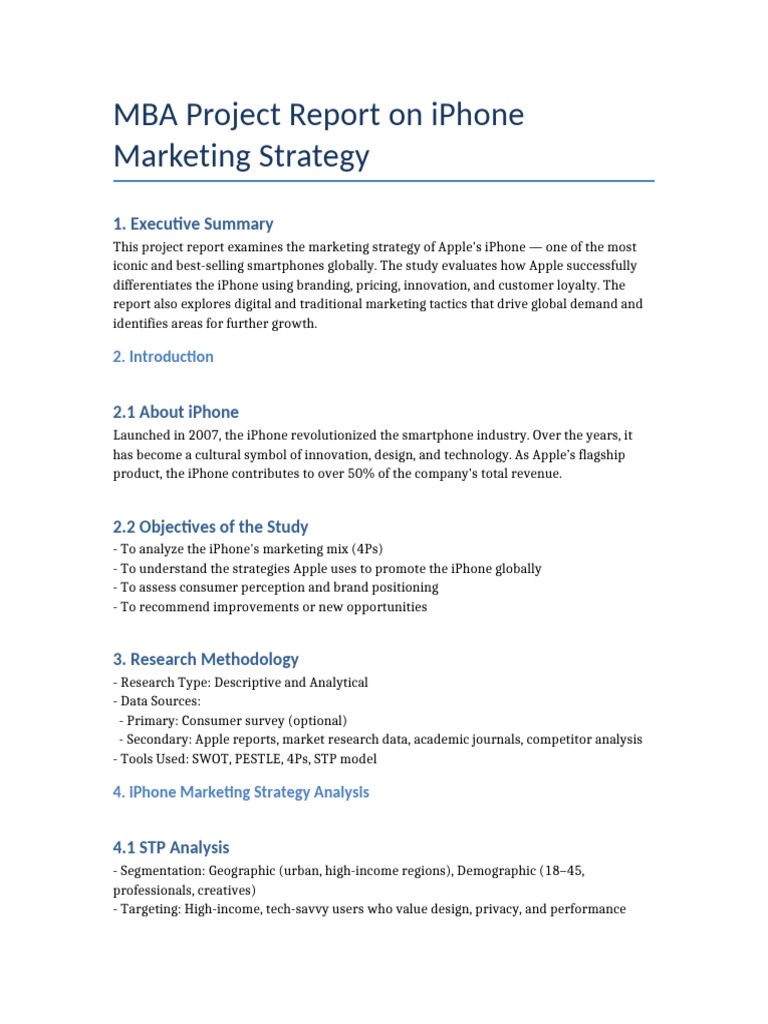 MBA Project Report On Iphone Marketing Strategy | PDF | I Phone | Marketing