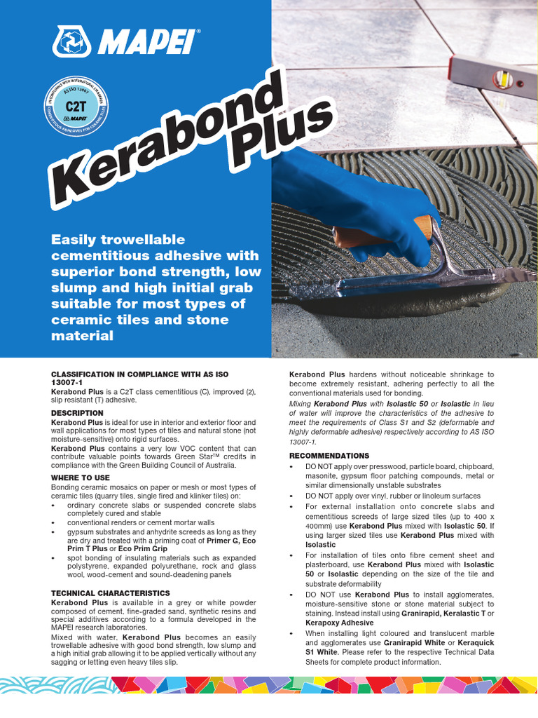 Kerabond Plus Adhesive Overview | PDF | Concrete | Adhesive