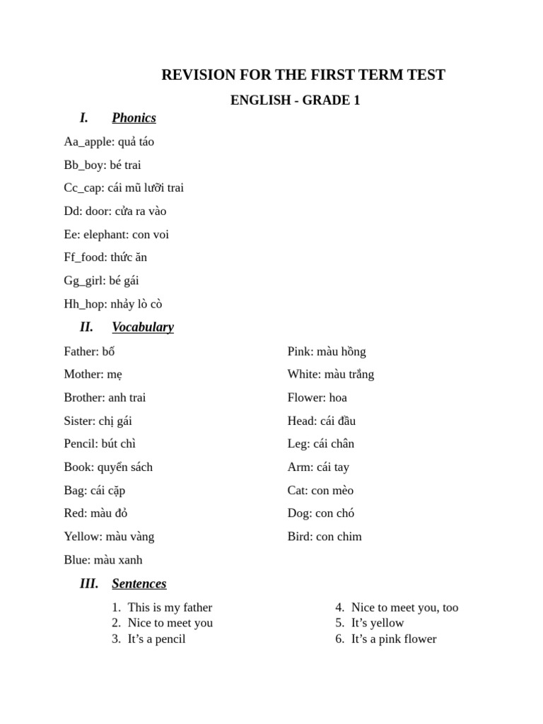 Revision For The First Term Test 1 | PDF