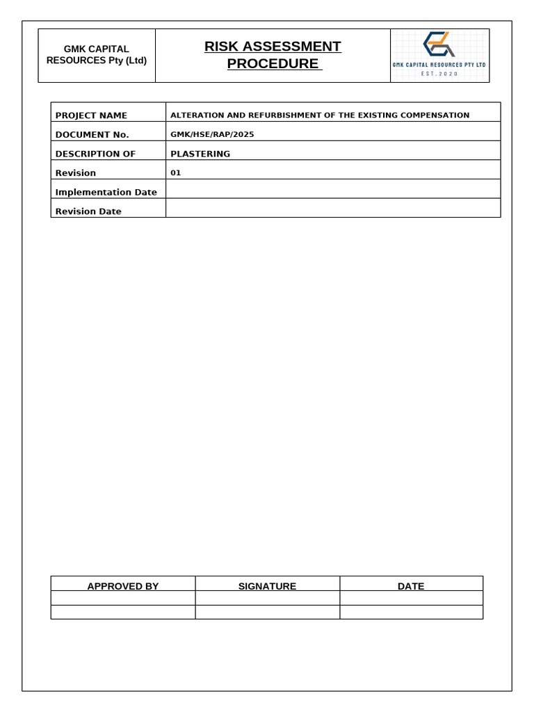 Risk Assessment Procedure for Plastering | PDF | Risk | Risk Assessment