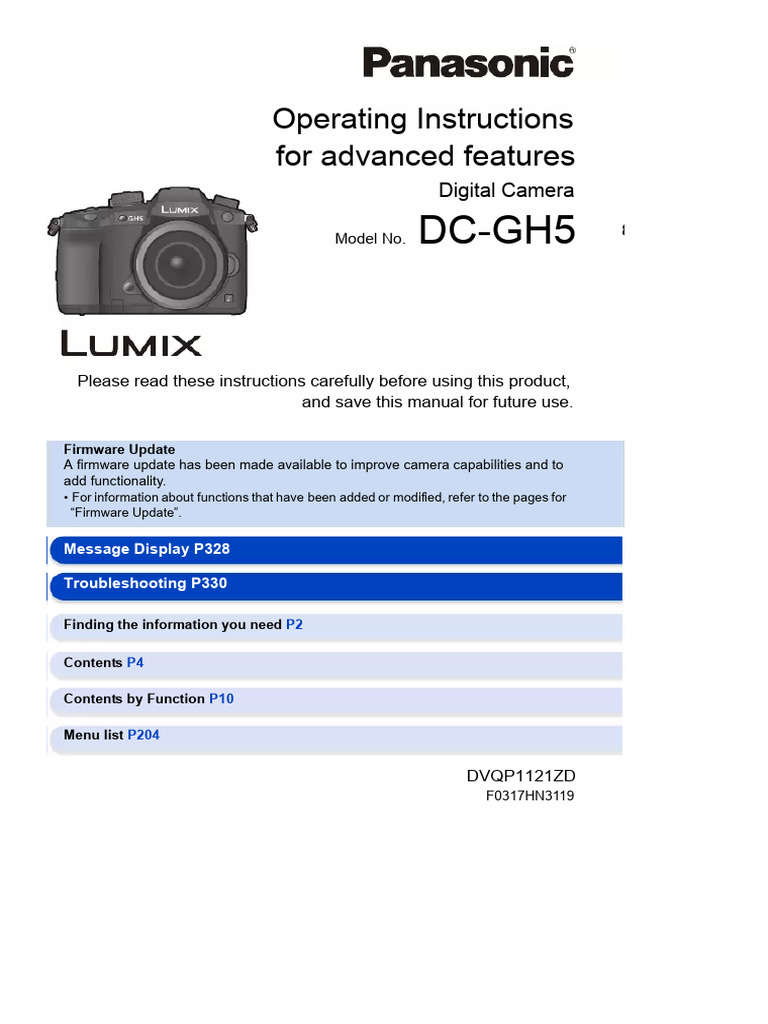 Panasonic GH5 User Manual Overview | PDF