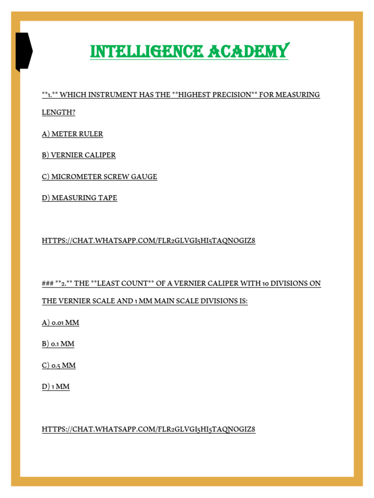 Measurement Mcqs By Intelligence Academy Pdf Significant Figures