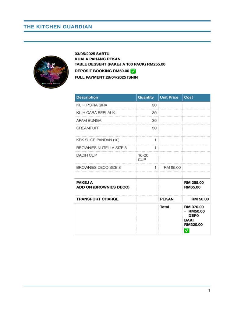 Harga Pakej A dan Popia Sira | PDF
