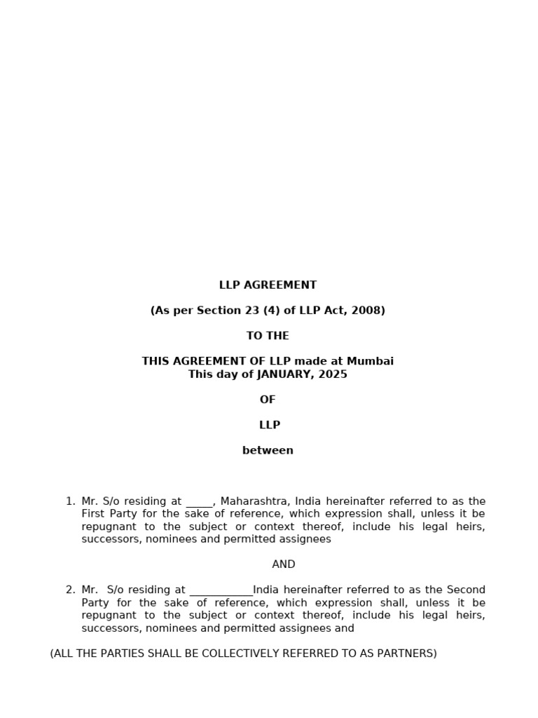 LLP Agreement Overview and Terms | PDF | Limited Liability Partnership ...