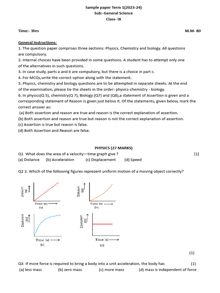 Class IX General Science Exam Paper | PDF | Force | Gravity