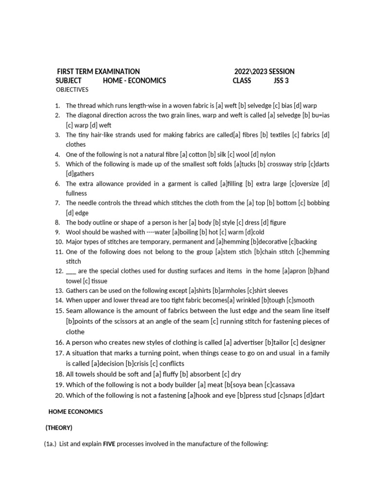 First Term Examination 2022-1 | PDF | Textiles | Crops