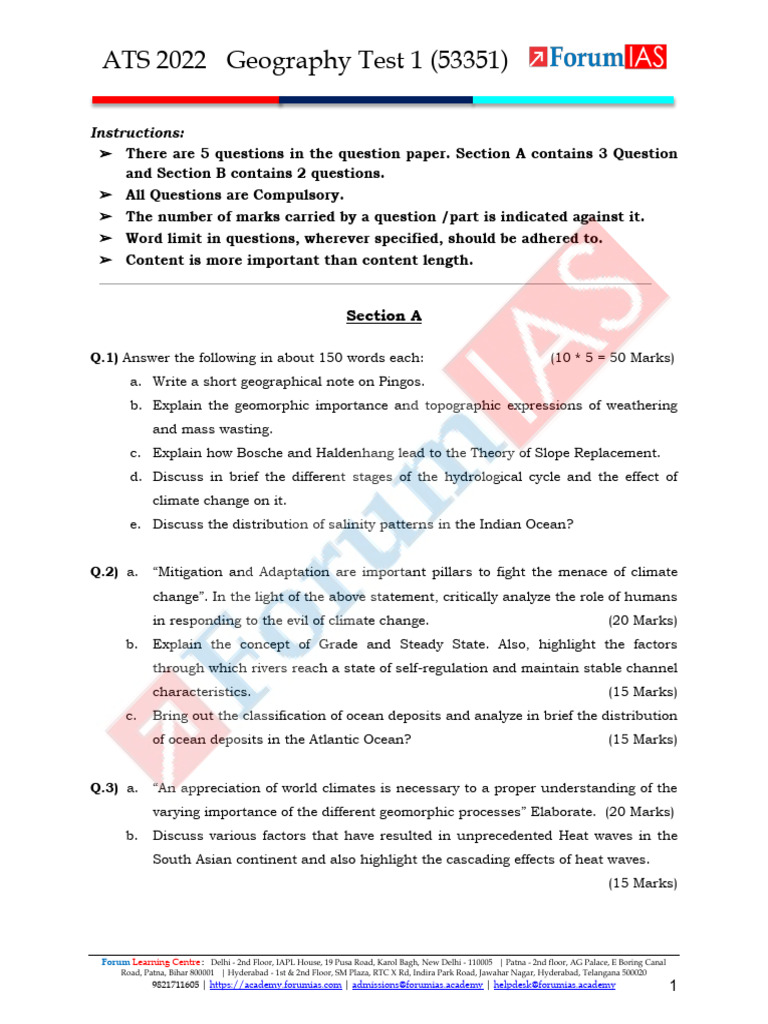 Geography Test 1: ATS 2022 Exam Guide | PDF | Geomorphology | Geography
