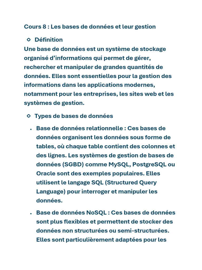 Introduction aux bases de données et SGBD | PDF | Bases de données ...