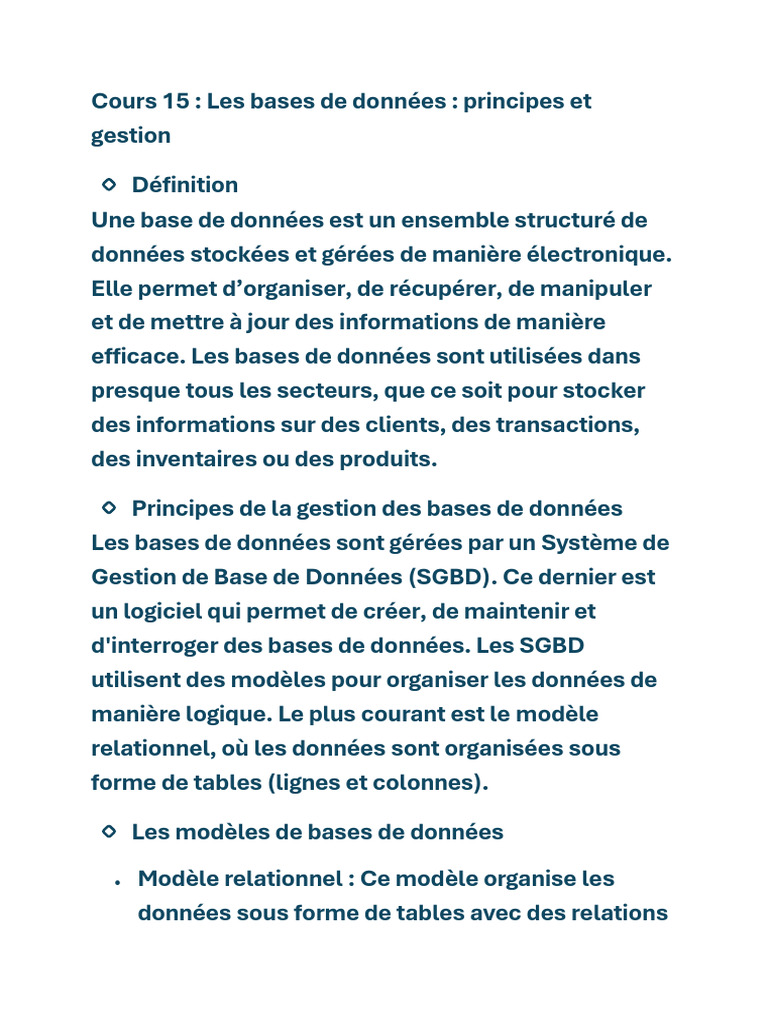 Gestion des bases de données et SGBD | PDF | Bases de données | SQL