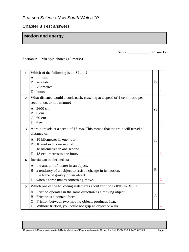 Test - Chapter 8 Answers | PDF | Force | Speed
