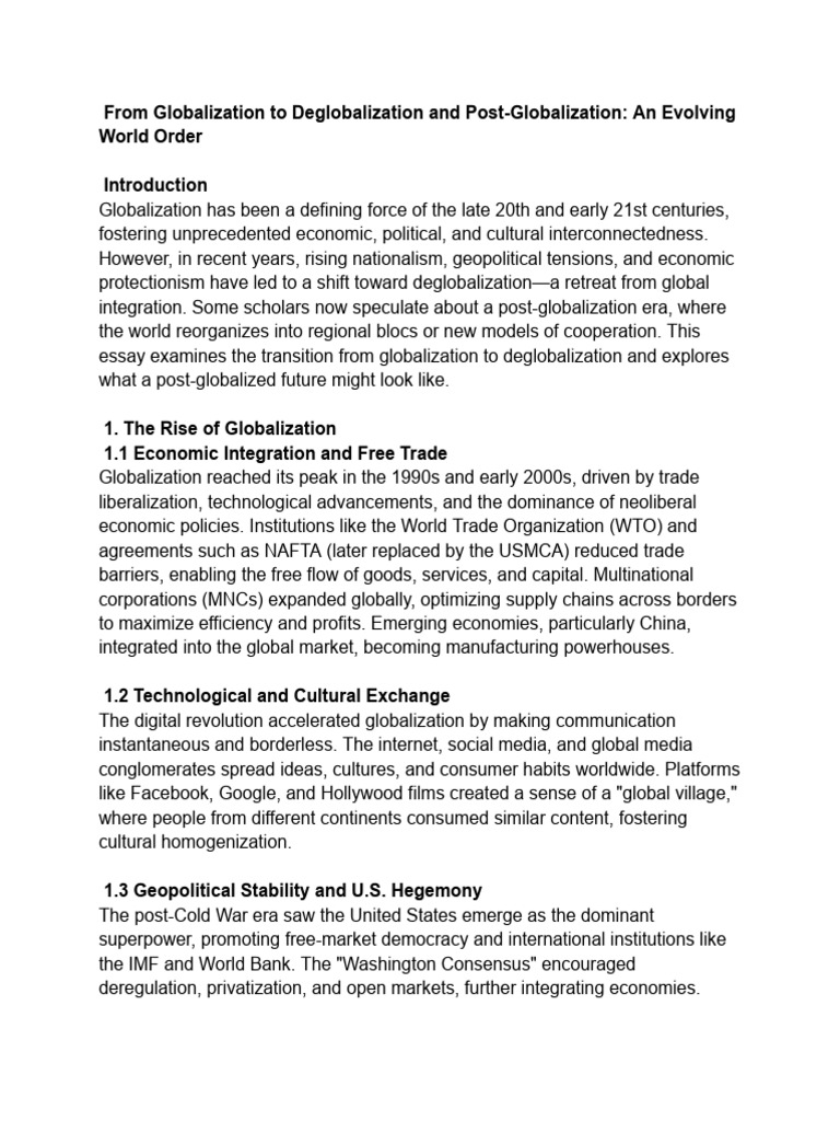 Globalization to Deglobalization Trends | PDF | Globalization ...