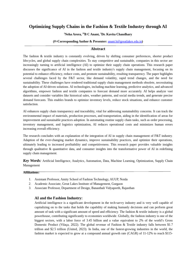 AI in Textile Supply Chain Optimization | PDF | Supply Chain Management ...