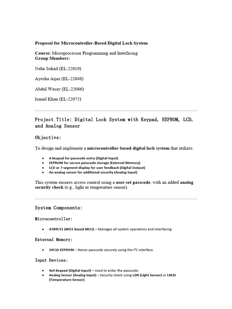 Microcontroller Digital Lock System | PDF | Microcontroller ...