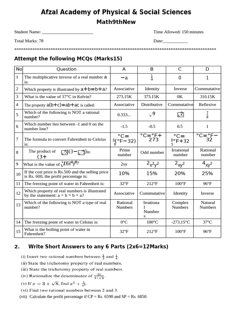 Math 9th New - 2025-04-26-131747827 | PDF | Fahrenheit | Mathematical ...